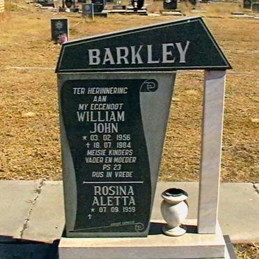 BARKLEY William John 1956-1984 &amp; Rosina Aletta 1959-