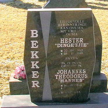 BEKKER Johannes Theodorus 1940- &amp; Hester 1945-1995
