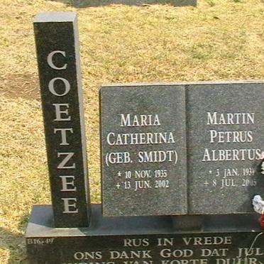 COETZEE Martin Petrus Albertus 1931-2005 &amp; Maria Catherina SMIDT 1935-2002