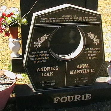 FOURIE Andries Izak 1950-2001 &amp; Anna Martha C. 1954-2011