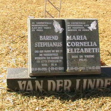 LINDE Barend Stephanus, van der 1926-2009 &amp; Maria Cornelia Elizabeth 1925-2001