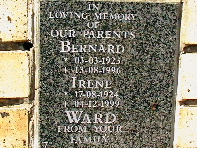 WARD Bernard 1923-1996 &amp; Irene 1924-1999