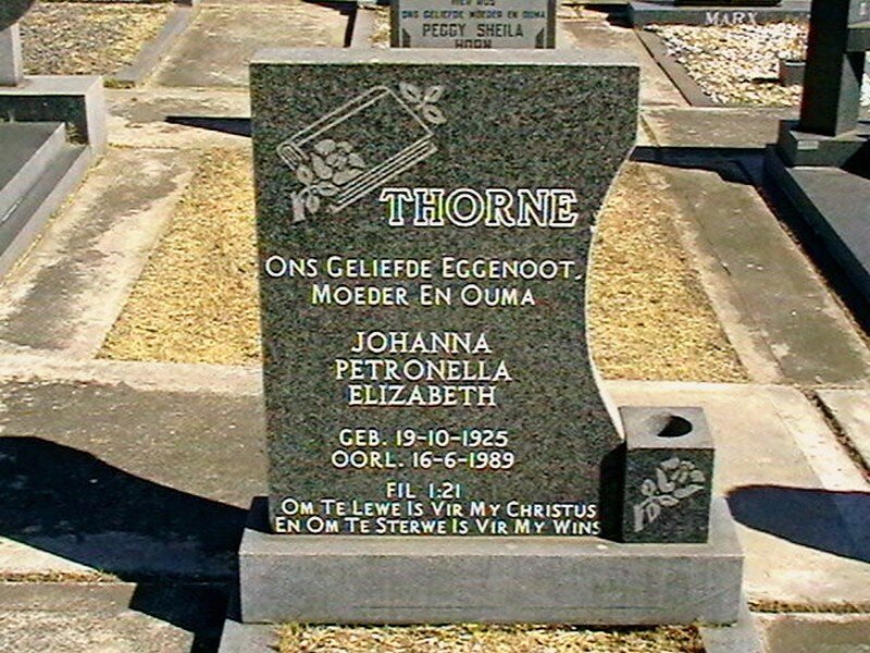 THORNE Johanna Petronella Elizabeth 1925-1989