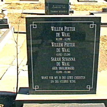 WAAL Willem Pieter, de 1932-2003 &amp; Sarah Susanna SMALBERGER 1931-2003 :: DE WAAL Willem Pieter 1954-1982