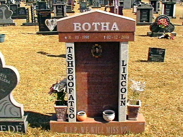 BOTHA Tshegofatso Lincoln 1991-2008