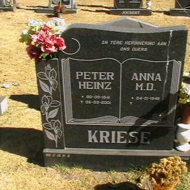 KRIESE Peter Heinz 1941-2001 &amp; Anna M.D. 1946-
