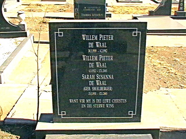 WAAL Willem Pieter, de 1932-2003 &amp; Sarah Susanna SMALBERGER 1931-2003 :: DE WAAL Willem Pieter 1954-1982