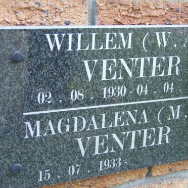 VENTER Willem A. 1930-2012 &amp; Magdalena S. 1933-