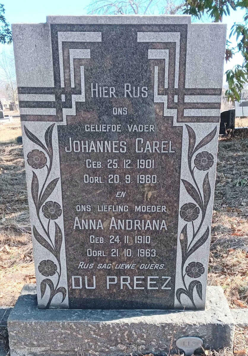 PREEZ Johannes Carel, du 1901-1960 & Anna Andriana 1910-1963