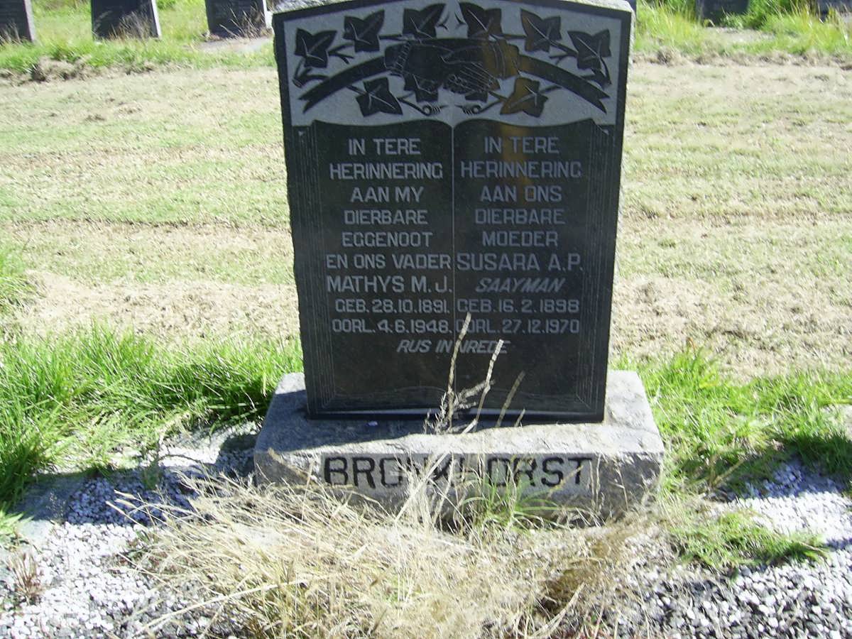 BRONKHORST Mathys M.J. 1891-1948 &amp; Susara A.P. SAAYMAN 1898-1970
