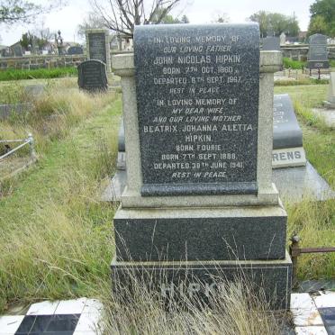 HIPKIN  John Nicholas 1880-1967 &amp; Beatrix Johanna Aletta FOURIE 1888-1941