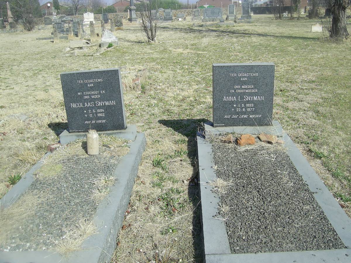 SNYMAN Nicolaas 1884-1962 &amp; Anna L. 1893-1977