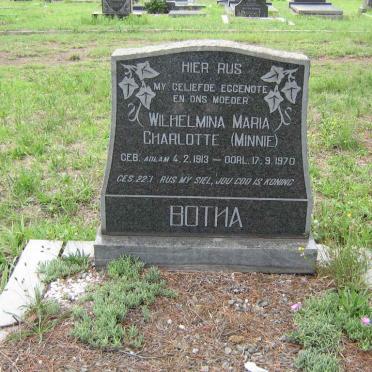 BOTHA Wilhelmina Maria Charlotte nee MINNIE 1913-1970