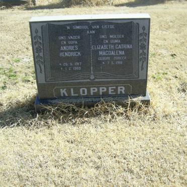 KLOPPER Andries Hendrick 1917-1989 &amp; Elizabeth Catrina Magdalena BURGER 1918-