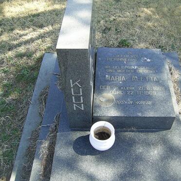 KUUN Maria Aletta nee DE KLERK 1888-1969