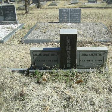 LOMBARD Barend Christoffel 1894-1961 &amp; Anna Magrietha 1903-19?4