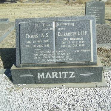 MARITZ Frans A.S. 1889-1959 &amp; Elizabeth L.H.P. WEIDEMAN 1884-1960