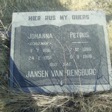 RENSBURG Petrus, Jansen van 1880-1966 &amp; Johanna SCHOEMAN 1881-1951