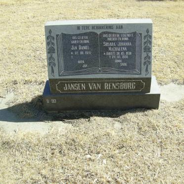 RENSBURG Jan Daniel, Jansen van 1928- &amp; Susara Johanna Magdalena BRITZ 1930-1998