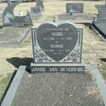 RENSBURG Koos, Janse van 1938-1988 &amp; Hannie 1936-1996