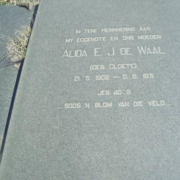 WAAL Alida E.J., de nee CLOETE 1902-1971
