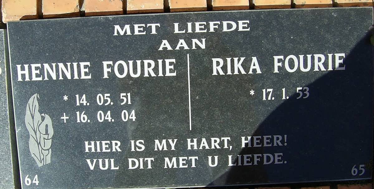 FOURIE Hennie 1951-2004 &amp; Rika 1953-