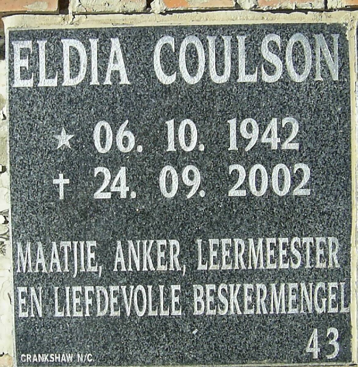 COULSON Eldia 1942-2002