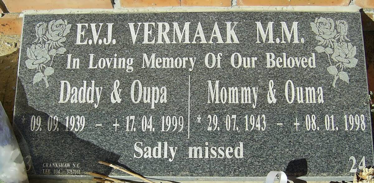 VERMAAK E.V.J. 1939-1999 &amp; M.M. 1943-1998