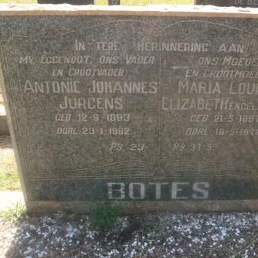 BOTES Antonie Johannes Jurgens 1893-1962 &amp; Maria Louisa Elizabeth ENGELBRECHT 1897-1972