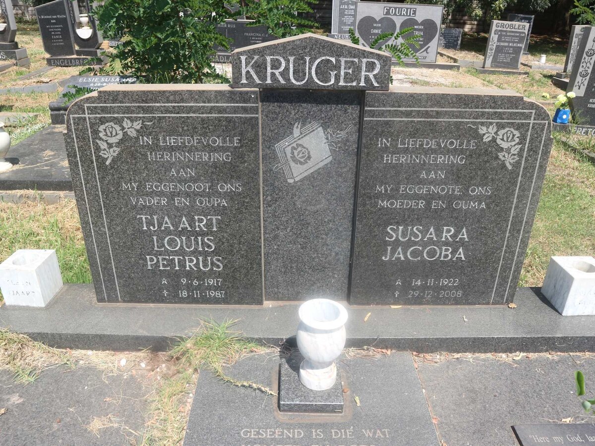 KRUGER Tjaardt Louis Petrus 1917-1987 &amp; Susara Jacoba 1922-2008