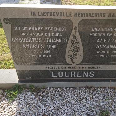 LOURENS Gysbertus Johannes Andries 1904-1979 &amp; Aletta Susanna 1910-1984