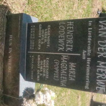 MERWE Hendrik Lodewyk, van der 1934-2016 &amp; Maria Magdalena 1934-