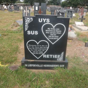 RETIEF Uys 1928-2013 &amp; Sus 1933-2012