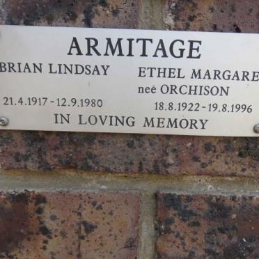 ARMITAGE Brian Lindsay 1917-1980 &amp; Ethel Margaret ORCHISON 1922-1996