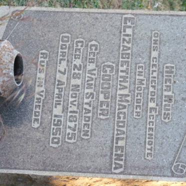 COOPER Elizabetha Magdalena nee VAN STADEN 1875-1950