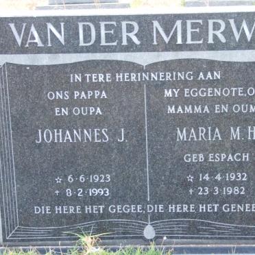 MERWE Johannes J., van der 1923-1993 &amp; Maria M.H. ESPACH 1932-1982