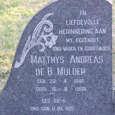 MULDER Matthys Andreas de B. 1886-1968