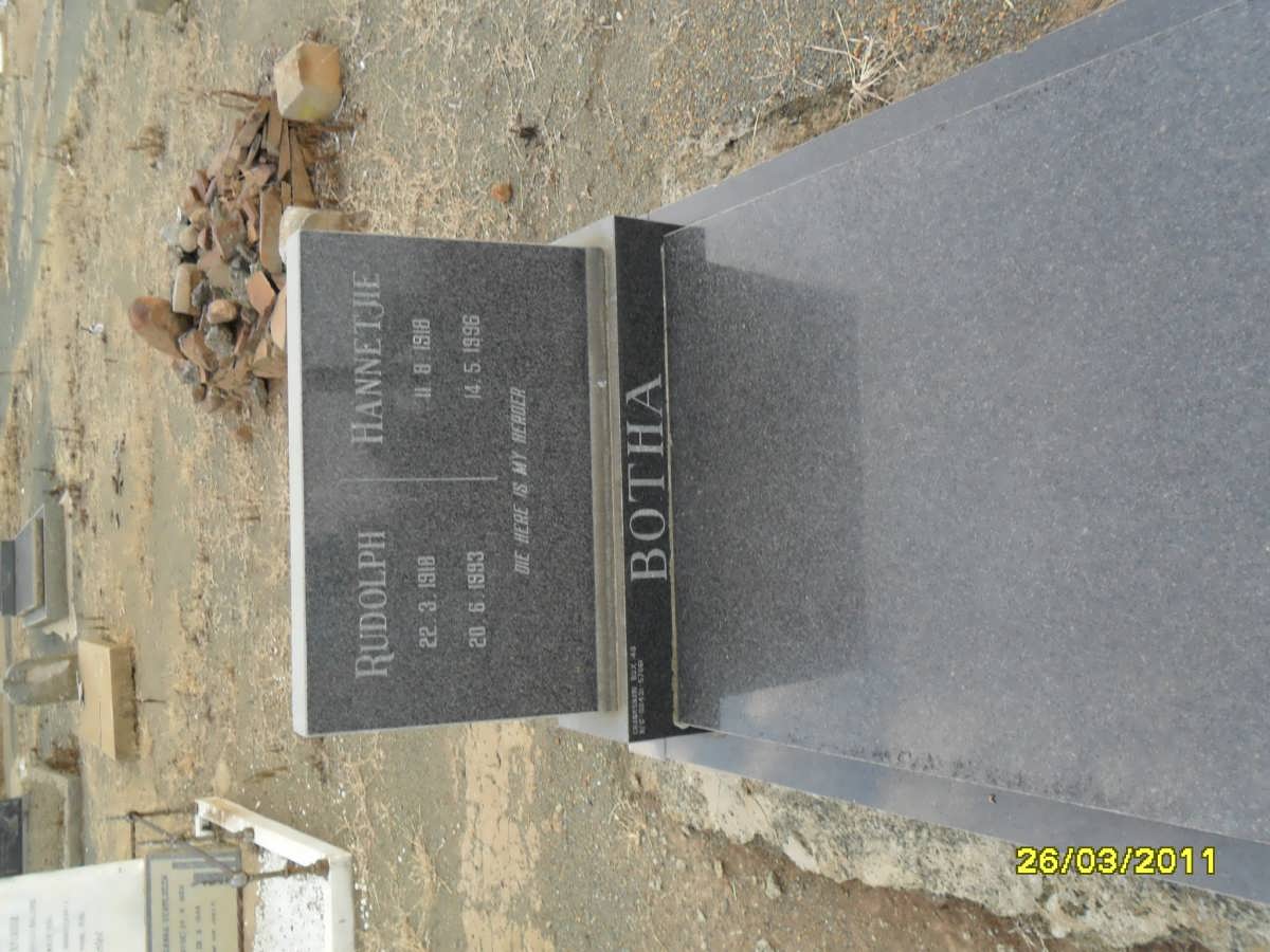 BOTHA Rudolph 1918-1993 &amp; Hannetjie 1918-1996