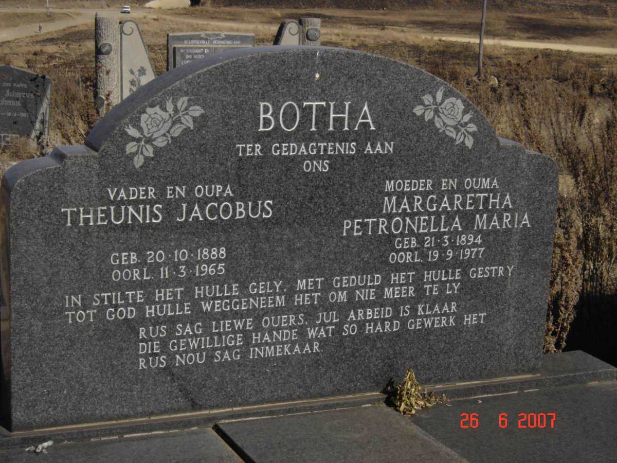 BOTHA Theunis Jacobus 1888-1965 &amp; Margaretha Petronella Maria 1894-1977