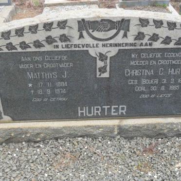 HURTER Matthys J. 1884-1974 &amp; Christina C. BOUER 1886-1965