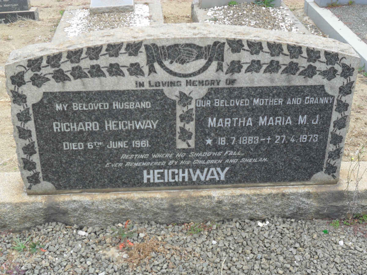 HEIGHWAY Richard -1961 &amp; Martha Maria M.J. 1883-1973