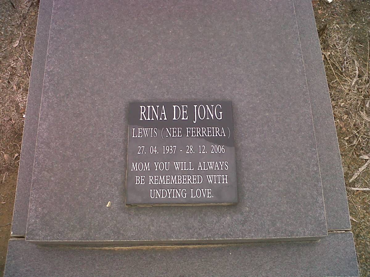 LEWIS Rina De Jong nee FERREIRA 1937-2006