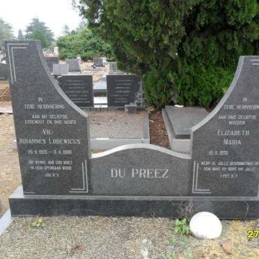 PREEZ Johannes Lodewicus, du 1925-1980 &amp; Elizabeth Maria 1935-