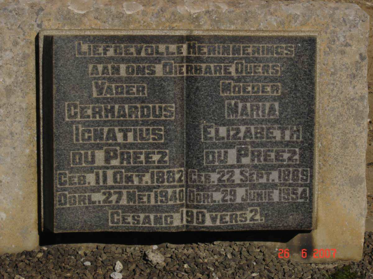 PREEZ Gerhardus Ignatius, du 1882-1940 &amp; Maria Elizabeth 1889-1954