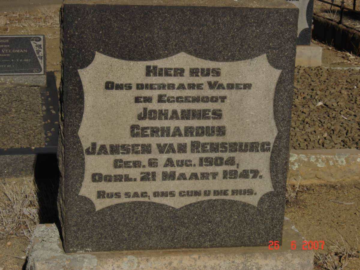 RENSBURG Johannes Gerhardus, Jansen van 1904-1947