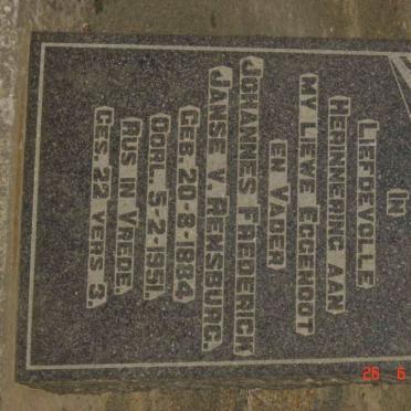 RENSBURG Johannes Frederick, Janse v. 1884-1951