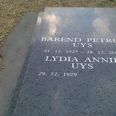 UYS Barend Petrus 1925-2006 &amp; Lydia Annie 1929-