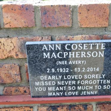 MACPHERSON Ann Cosette nee AVERY 1932-2014