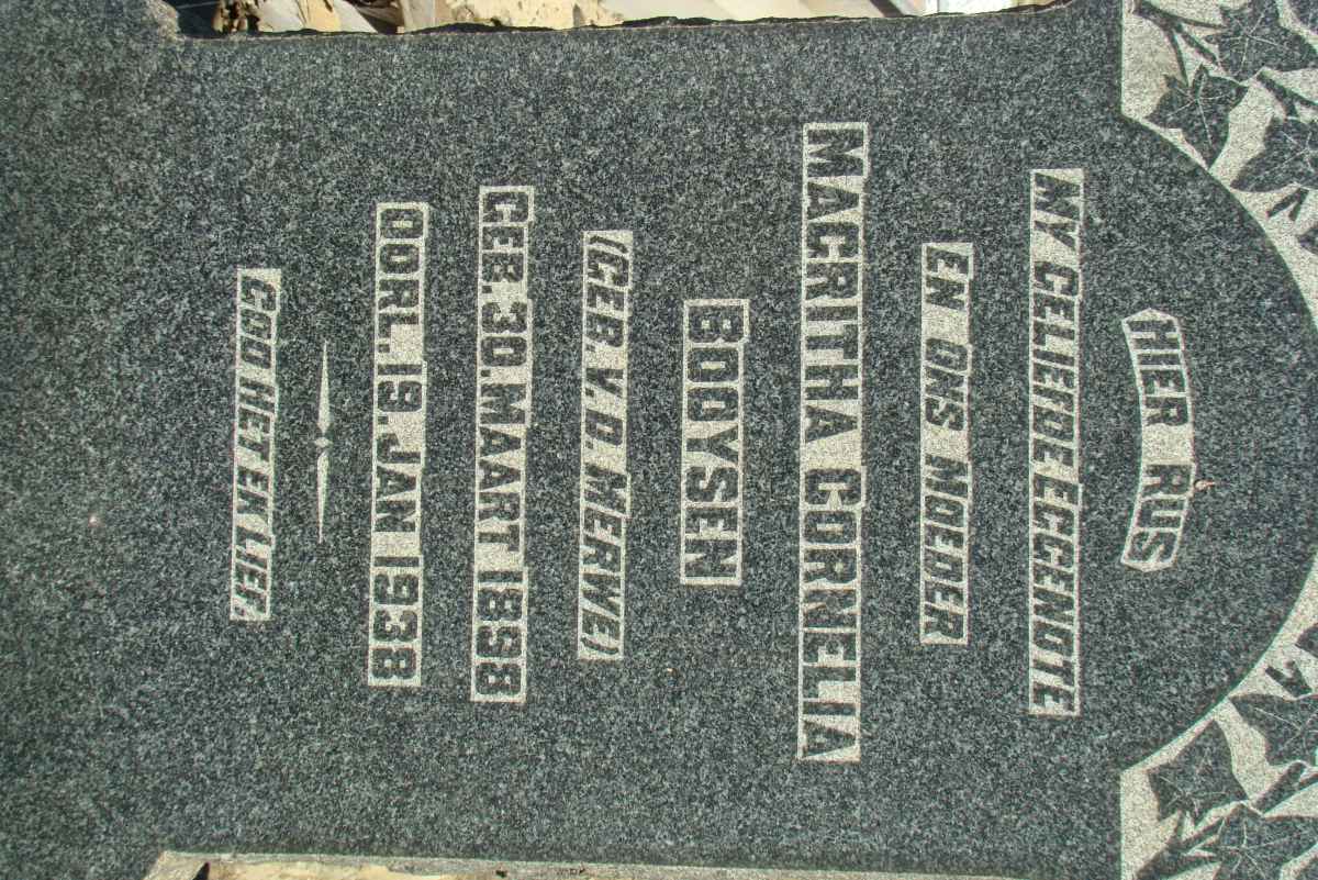BOOYSEN Magritha Cornelia nee V.D. MERWE 1898-1938