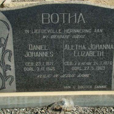 BOTHA Daniel Johannes 1871-1945 &amp; Aletha Johanna Elizabeth V.D. HEYDE 1876-1963